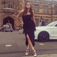 Schwarz lange cocktailkleider bodenlangen liebsten gerade party kleider mit schlitz frauen coctail dress sau352