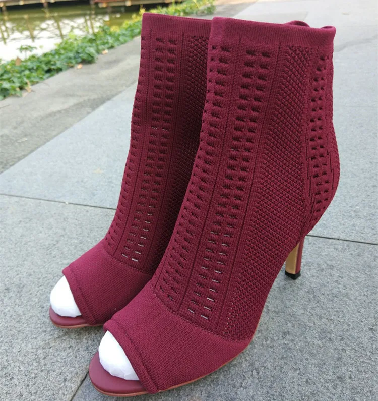 

Sexy peep toe ankle boots Fashion women's high heeled knitted boots EU35-39 SIZE BY595