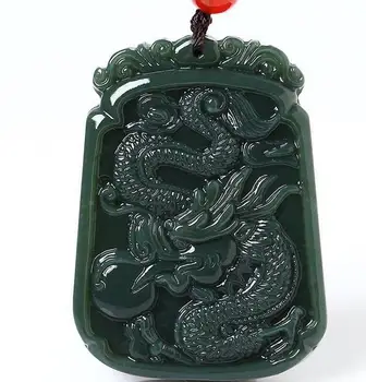 

Fine Jewelry Hetian Jade Hand-make Carved Chinese Dragon Necklace Pendant Lucky Necklace Women men Jewelry free shipping
