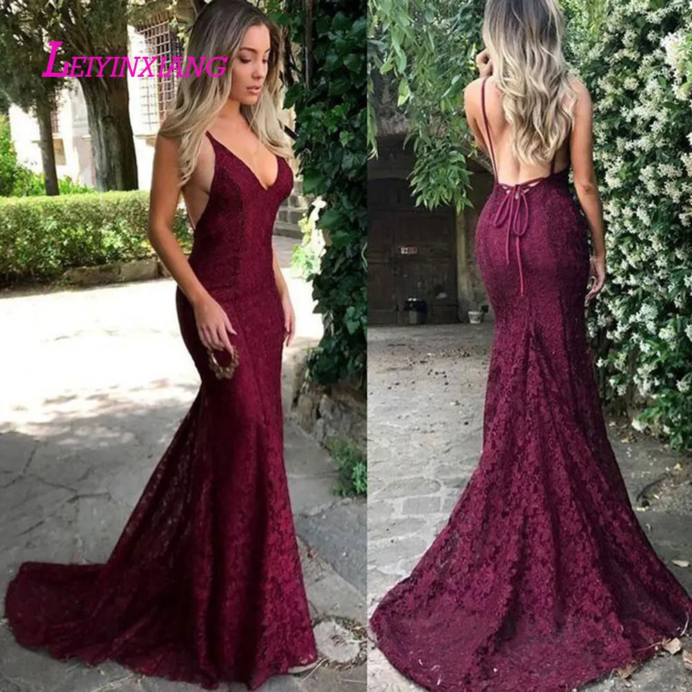 

LEIYINXIANG New Arrival Evening Dresses Sexy Vestido de Festa Floor-Length Sleeveless V-Neck Mermaid Lace Custom Made Popular