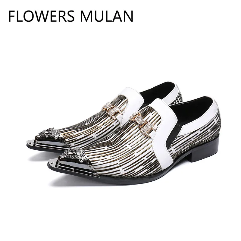 

New Designer Brand Name Luxury Men Leather Shoes Iron Toe Slip On Chunky Heel Brogue Shoes With Metal Buckle Mixed Color Zapatos