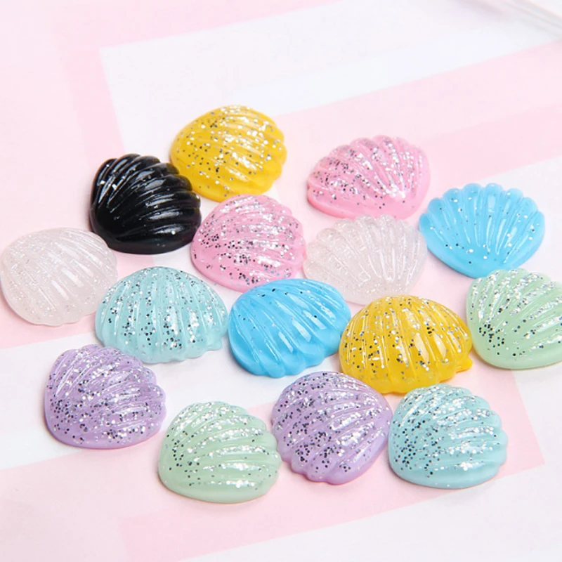 

LNRRABC Shell Ocean style 5PCS/Pack DIY Hair Accessories glitter mobile phone shell Decoration Accessories resin Hand made