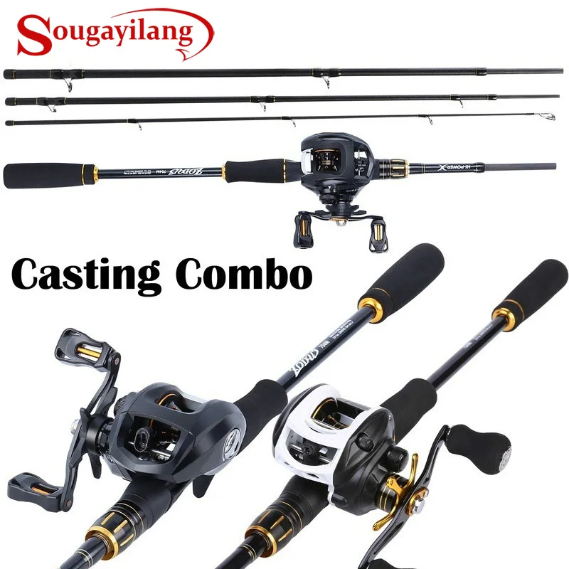Sougayilang BaitCasting الصيد قضيب كيت الكربون 4 القسم المحمولة الصب قصبة الصيد و بايتكاست بكرة كومبو (A/ B نمط)