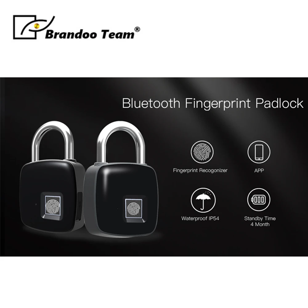 

Brandoo P3+ Newest Free shipping high quality portable Bluetooth smart Fingerprint Lock padlock Anti-Theft iOS Android APP lock