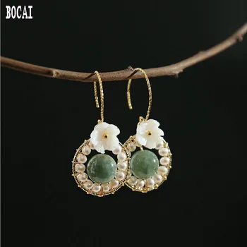

S925 sterling silver jewelry handmade natural pearls glare natural stone flowers 2019 women's fresh fashion earrings