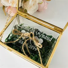 Заказная стеклянная шкатулка для украшений Персонализированные Свадебные стеклянные коробки геометрические медные Свадебные кольца держатели коробка поставки