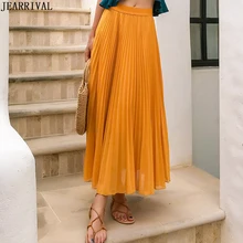 Summer Long Skirts Womens High Waist Vintage Boho Pleated Skirts Solid Color Chiffon Beach Maxi Skirt For Women Saia Faldas