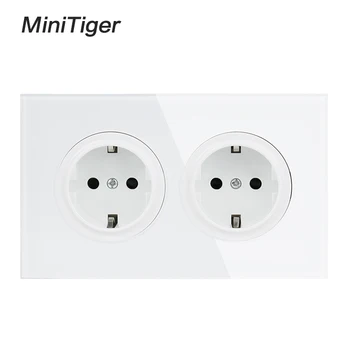 

Minitiger 146 Crystal Tempered Pure Glass Panel 16A Double EU Standard Wall Power Socket Grounded With Child Protective Lock