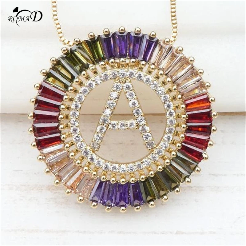 

Women Necklace Name Alphabet Initial Letter Pendants Necklace Cubic Zirconia chokers chain Personalized Colar Jewelry A30