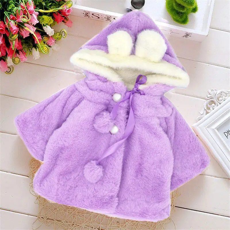 Зимняя одежда для маленьких девочек Детское пальто с милым Кроликом белый