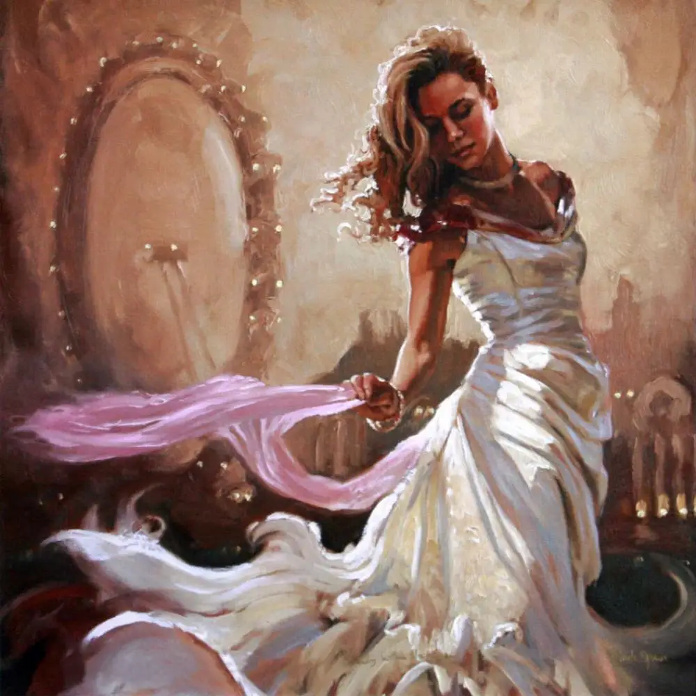 

Hand painted canvas Paintings Lady on white before mirror modern people oil art for wall decor