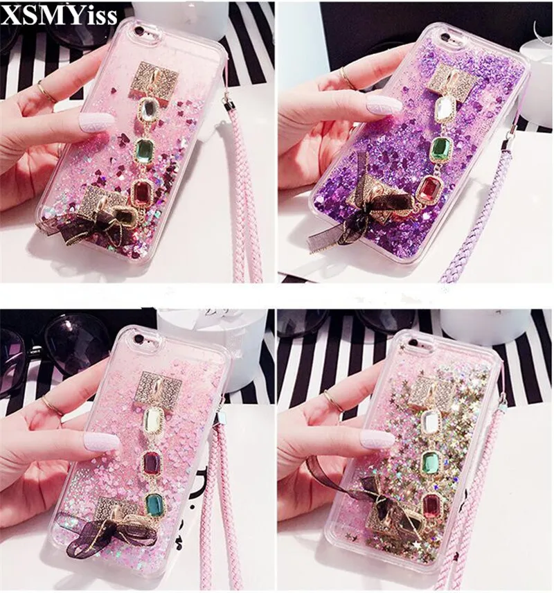 

For Samsung S6 S7 S8 S9 S10 Plus Note5 8 9 10 Liquid Quicksand Phone Case Bling Diamond Gem Bracelet Bow-knot Soft Back Cover