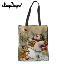 Рождественская живопись складные сумки для покупок женские мужские сумки холщовые сумки-тоут продуктовые многоразовые сумки для покупок Снеговик сумка на плечо