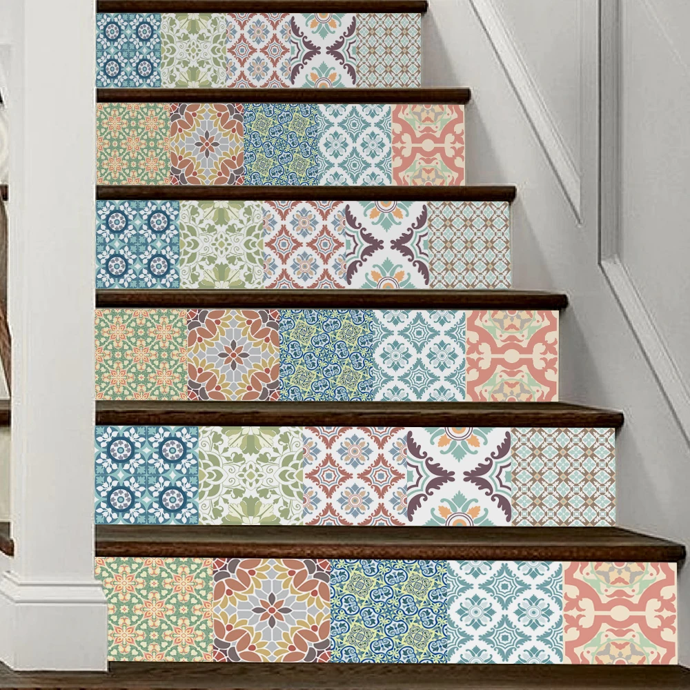 Traditional Pattern Stair Risers Sticker Wall Art Decor Staircase Steps
