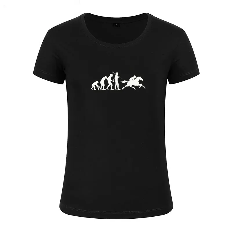 

New Ride A Horse T Shirt Women Short Sleeve O-Neck Cotton Riding Horse Evolution T-shirts Equestrian Girls Woman Tshirts