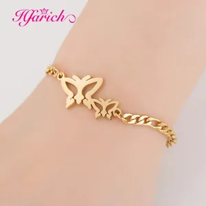 Hfarich Butterfly Charm Bracelets for Girls Kids Women Hand Link Chain Grace Beautiful Gift Gold Jewelry Simple Adjustable