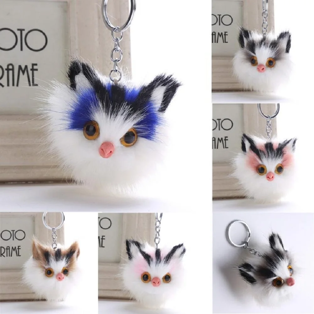 

1 PC Fluffy Ball Pompon Chain Cute Cat Kitten Fox Ear Handbag Keyring Charm Keychain