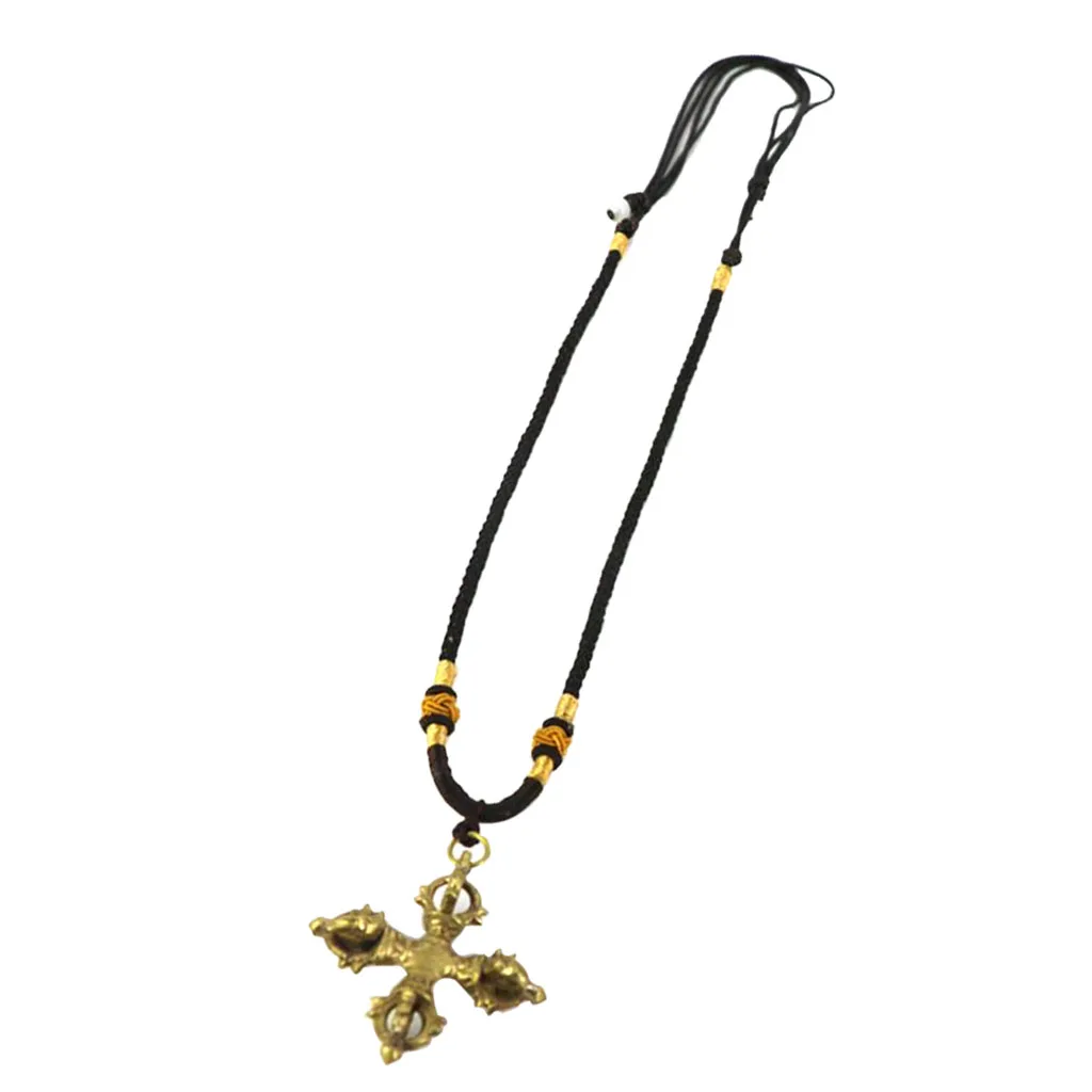Nepal Tibet Buddhism Copper Cross Vajra Pestle Pendant Necklace Bring Lucky