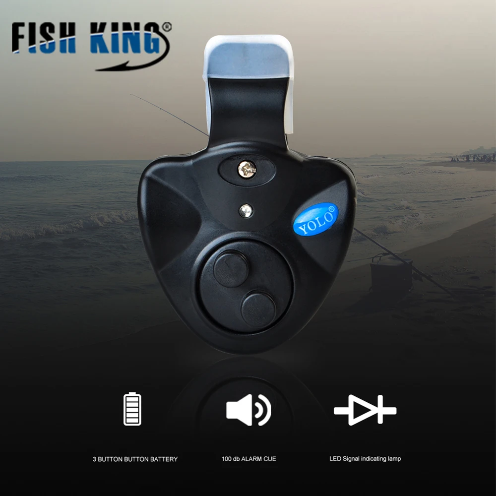 FISH KING 1pcs 40g Fishing Electronic LED Light Fish Bite Sound Alarm Bell Clip On Fishing Rod