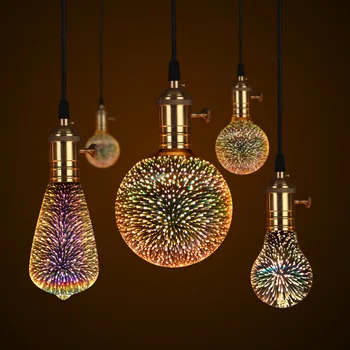 

E27 Retro Edison Bulb 3D Fireworks Effect lamp 110V 220V Glass LED Bulb Vintage Decorative Lighting ST64 G95 G80 G125 A60