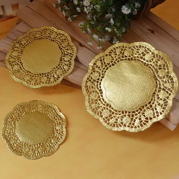 

200pcs 4.5 inch 10cm Romantic Silver and Gold Embossed Round Paper doily Cake Doilies Paper Disposable Party Tableware Doilies