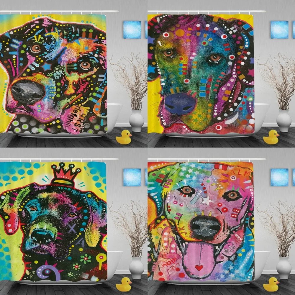 Funny Labrador Dog Shower Curtains Art Animal Bathroom Shower Curtains