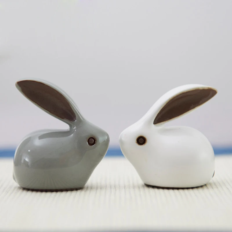 

2Pcs/set Mini rabbit Tea pet figurines Ceramic Animal bunny Arts and Crafts fairy garden miniatures home decoration gifts