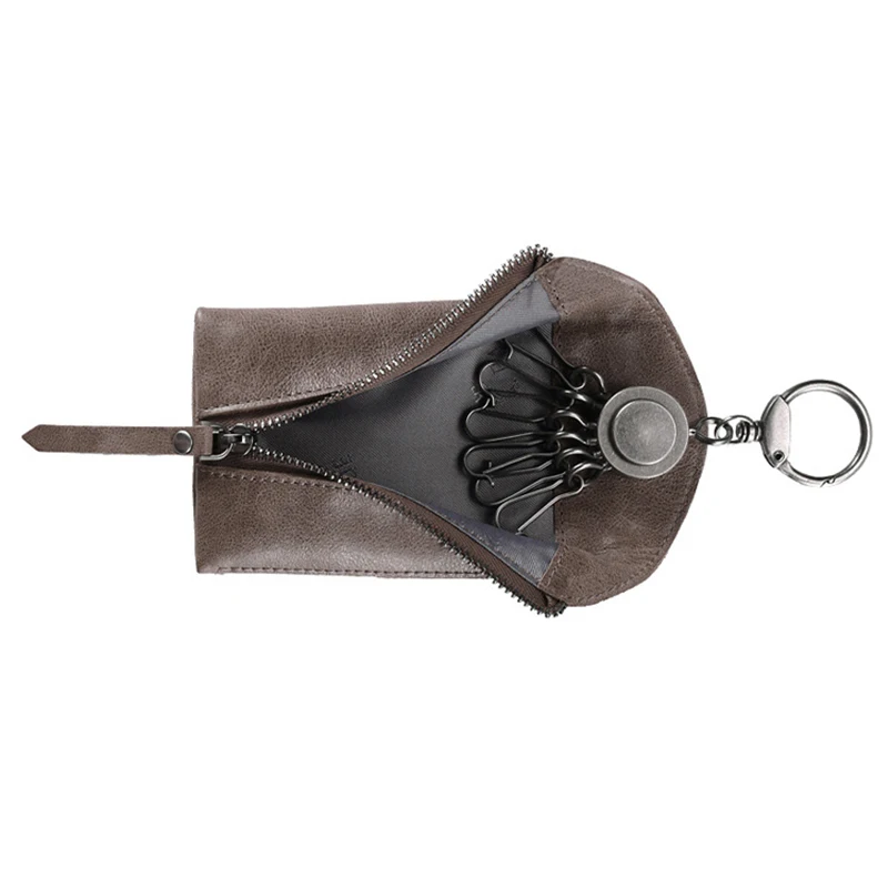 BISI GORO vintage cuero de vaca 6 poco clave sólida pequeña porta llaves cremallera clave organizador bolsa marrón de moda sleutel tasje