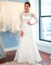 Free Shipping 2014 Romantic Designer Discount Mermaid Sweep Train Long Sleeve Lace Wedding Dress MF017