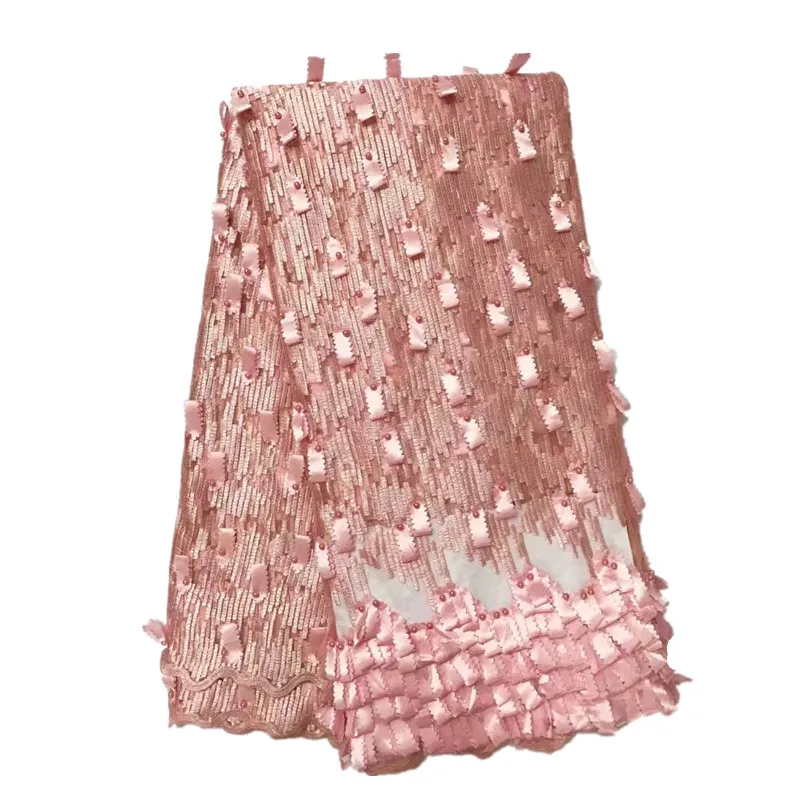 

Handmade Embroidery 3D Flowers Designs 2017 Latest African French Net lace Tulle Fabric with Beads