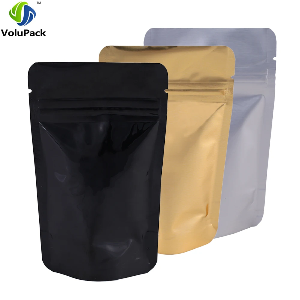 

Multi Sizes 100pcs Translucen Silver/ Black/ Gold Aluminum Mylar Foil Zip Lock Bag Reclosable Stand Up Storage Bags Pouches