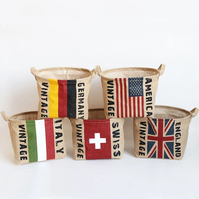 

Creative Flag Design Mini Desktop Storage Box Home Storage Barrels Cotton Debris Bags 30.5X21.5X24.5CM