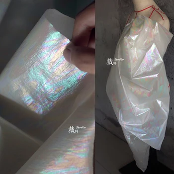 

candy laser white illusion gradient cloth texture handmade pleated clothing designer fabric for patchwork