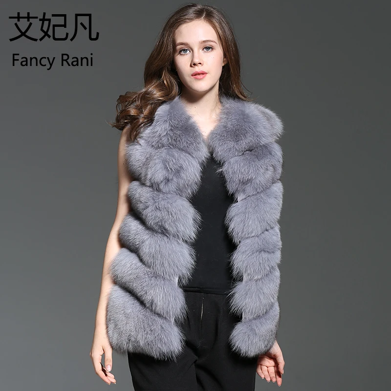 Natural Blue Fox Fur Vest Gray Women Genuine Real Fur