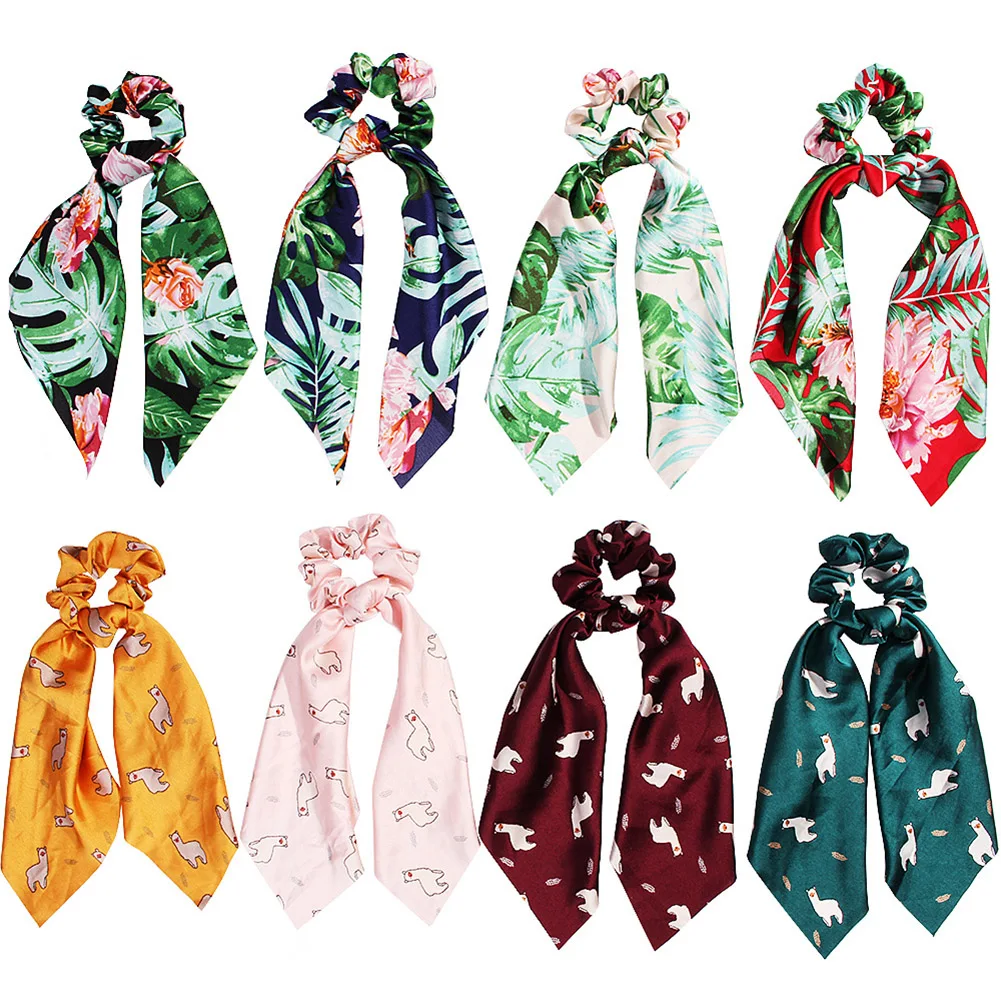 

2019 New Arrival DIY Bow Streamers Pineapple Flower Print Hair Scrunchies Ribbon Hair Rope Ties Women Girls Bohemian Hair Bands