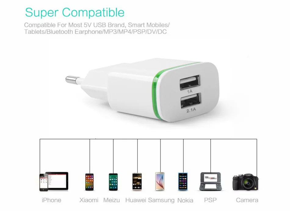 5 В 2.1a Smart Travel двойной 2 USB Зарядное устройство адаптер стены Портативный ЕС разъем