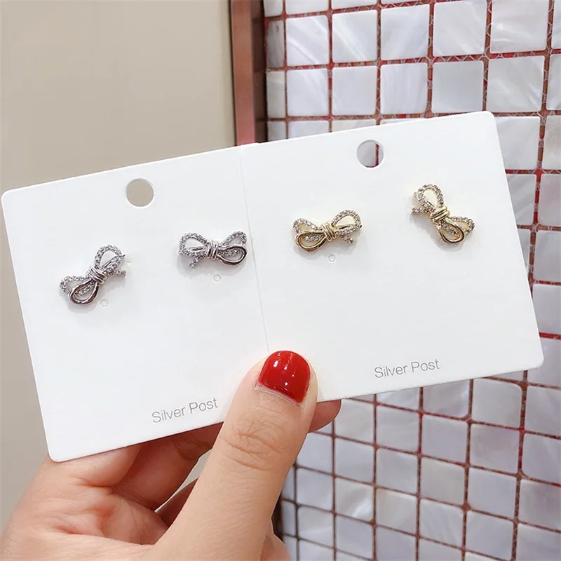 

2019 Korean Temperament Fashion Gold Silver Geometric Bow-knot Crystal Stud Earrings for Women Jewelry Accessories Trinket