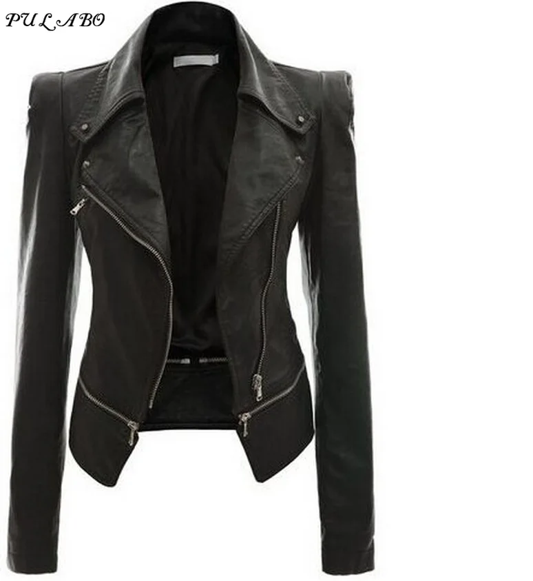 

Spring Autumn Winter Ladies Motorcycle Leather Jackets Women Turn-down Collar Zipper Slim Black Moto & Biker Jacket Female