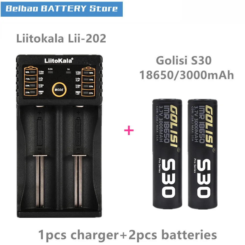 2шт GOLISI S30 IMR 18650 3000mah 3,7 V CDR 25A MAX 35A Высокая дренажная E-CIG аккумуляторная батарея для VAPE фонарик налобный фонарь Игрушка