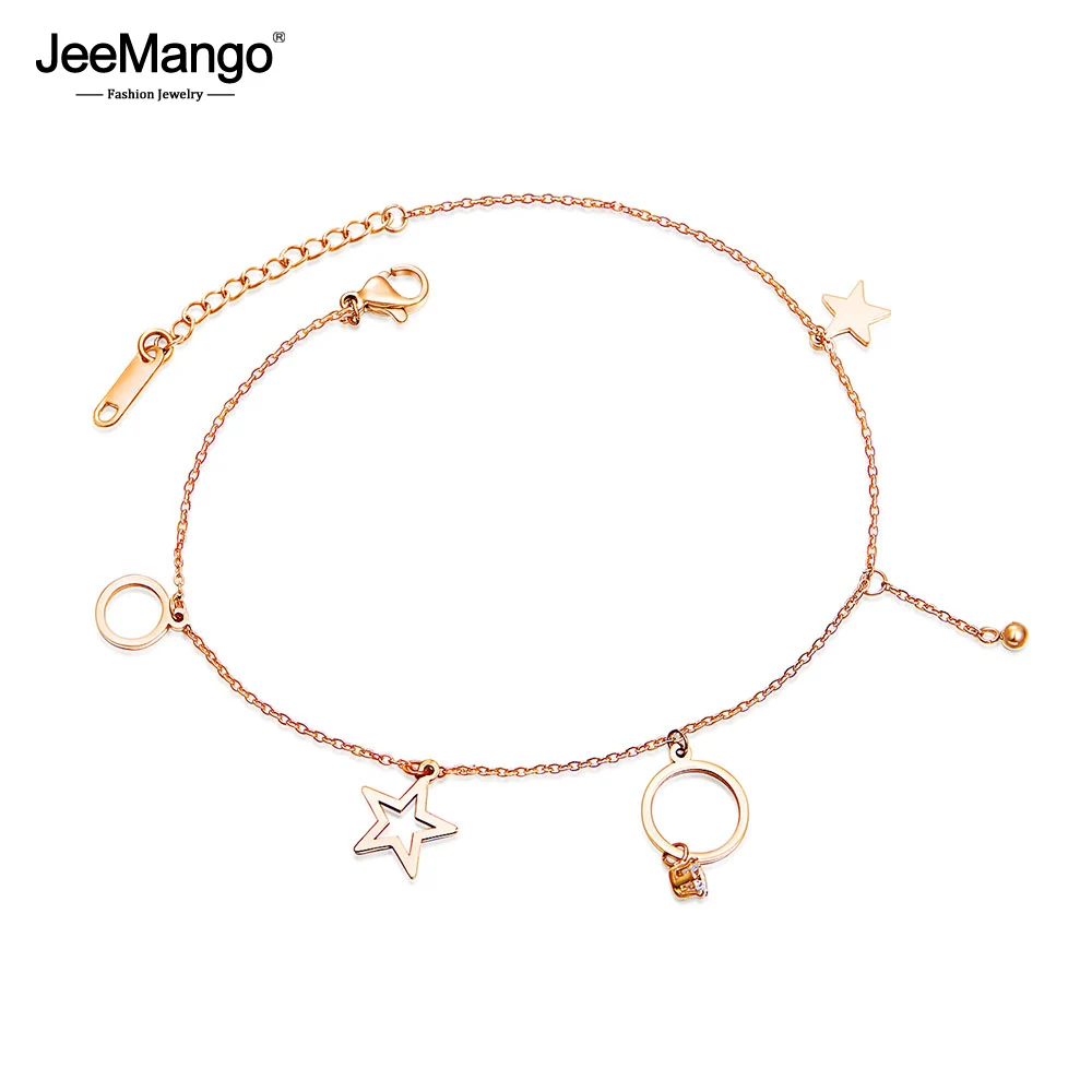 

JeeMango Titanium Steel Bohemia Holiday Beach Chain & Link Anklets For Women Girls CZ Crystal Star Ball Charm Anklet JOGZ085