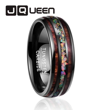 

2018 Personality Tungsten men's Ring Engagement Wedding Jewelry Comfort Fit ring vintage Dome Black Acacia Wood Opal rings