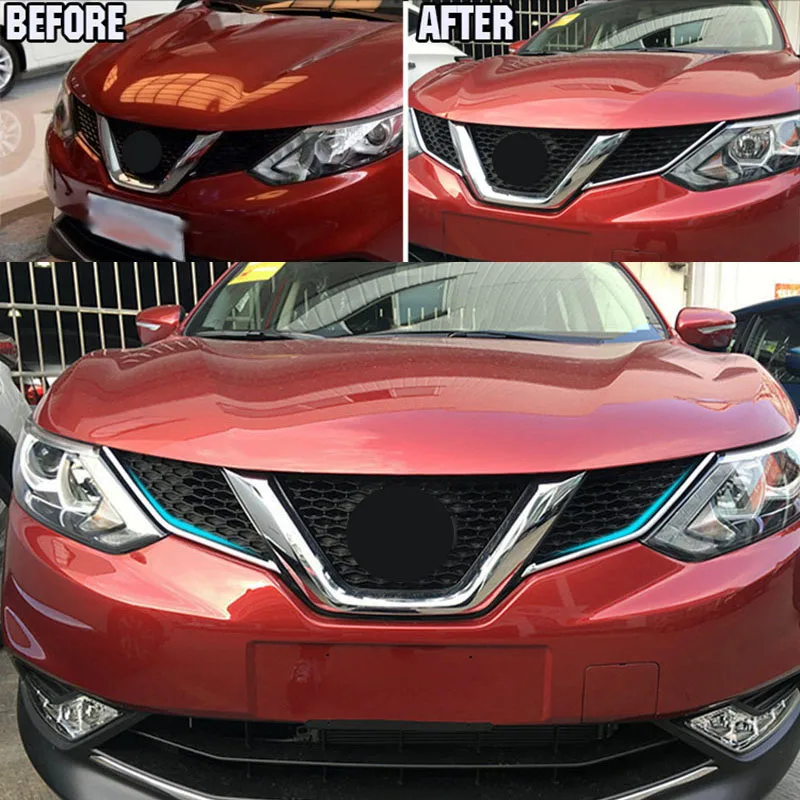 Подходит для Nissan Qashqai 2014 2015 2016 2017 Хромированная передняя сетка решетка гриль