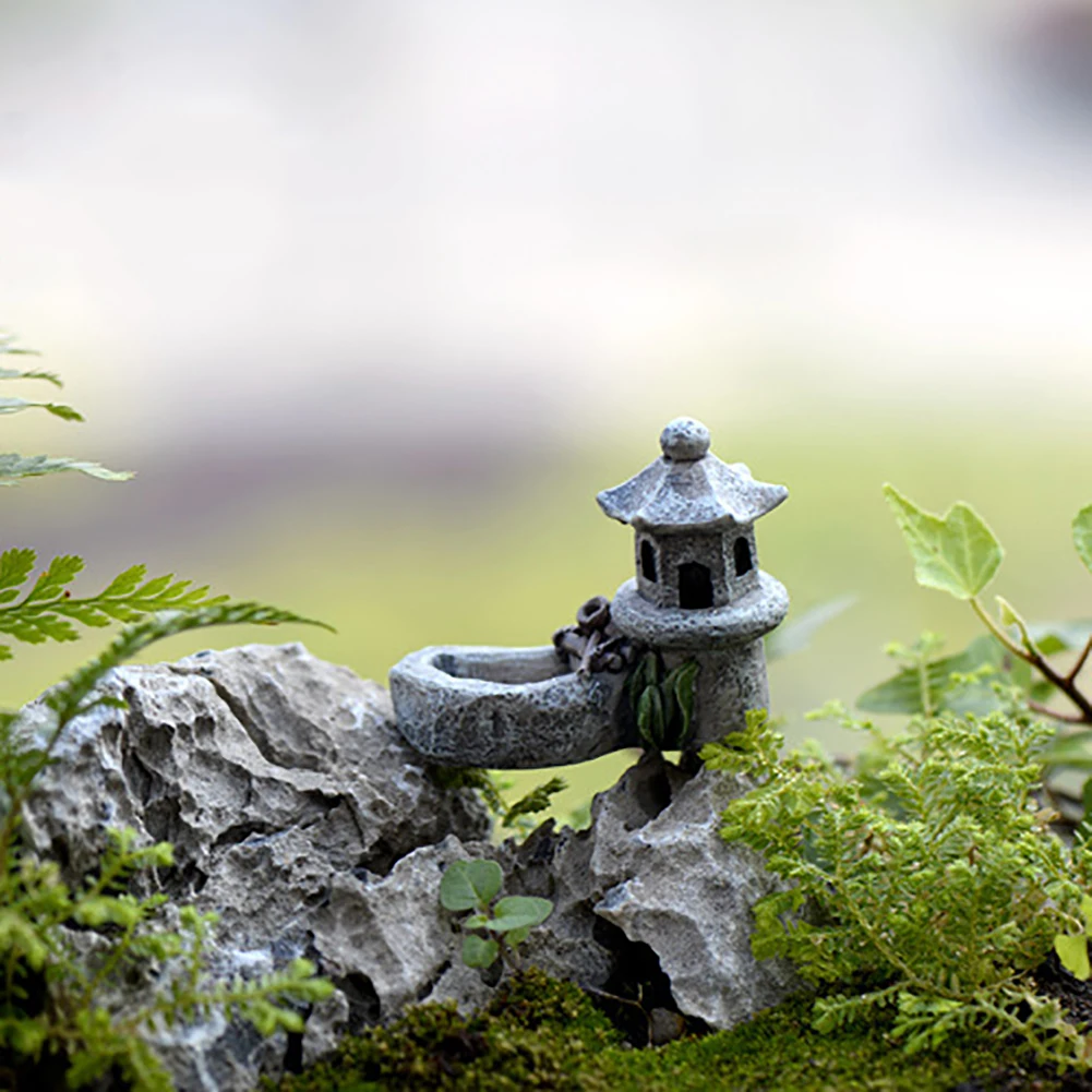 Mini Pool Tower Miniature Landscape DIY Ornament Garden Decoration Resin