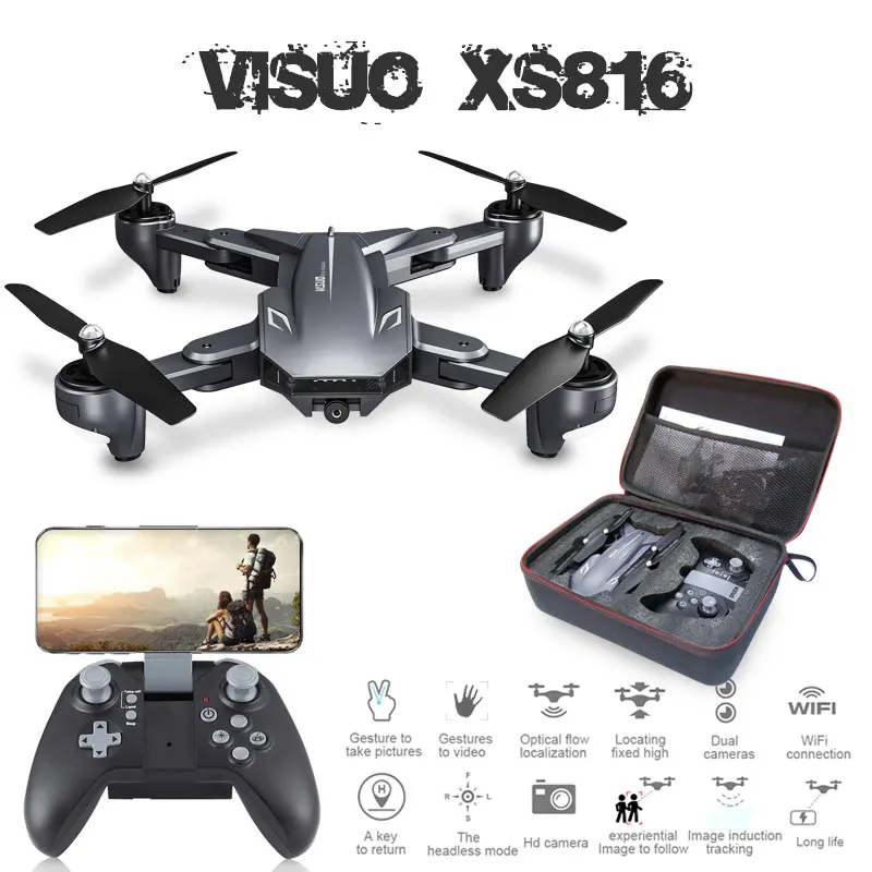 Visuo XS816 оптическое позиционирование потока Rc Квадрокоптер с двойной камерой 2mp Wifi FPV Дрон управление жестами Дрон Vs XS809HW XS809S