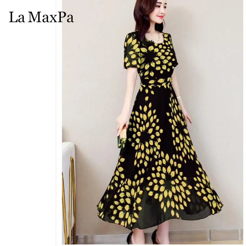 

La MaxPa Fashion Floral Bohemian Women Summer Dress 2019 New Maxi Dresses Large Sizes Elegant Robe Femme Beach Dress Chiffon