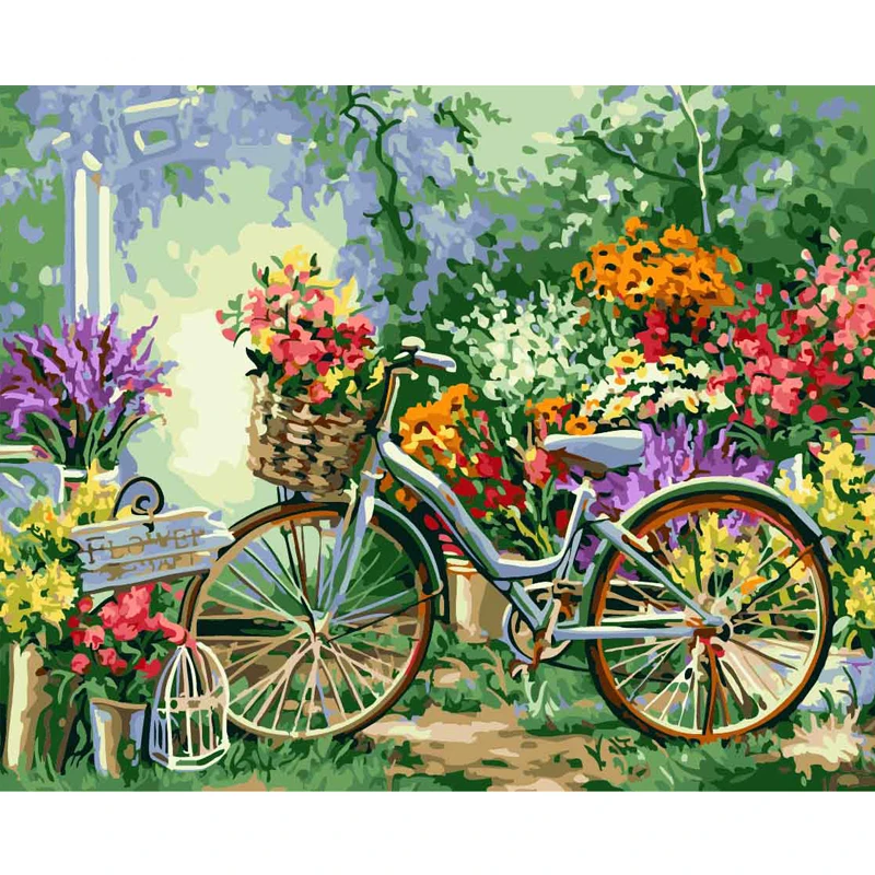 Bike in the Garden DIY Coloring Paint By number Tools picture Beautiful Painting Numbers Surprise Gift art supplies dropship | Дом и сад