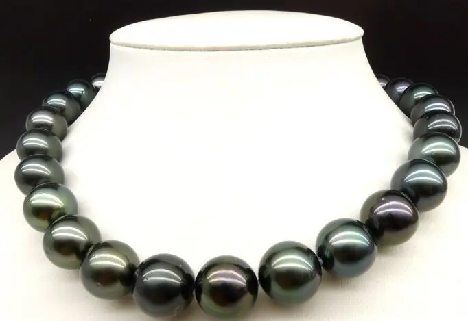 

Charming 18"12-13mm genuine natural tahitian black pearl necklace
