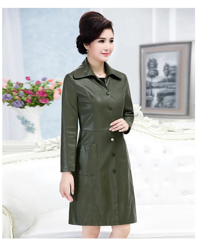 Middle Aged Women Winter Long Jacket Leather Coat Plus Size 6XL Fur Collar Jackets Elegant Women Padded Coat Button CH742 (4)