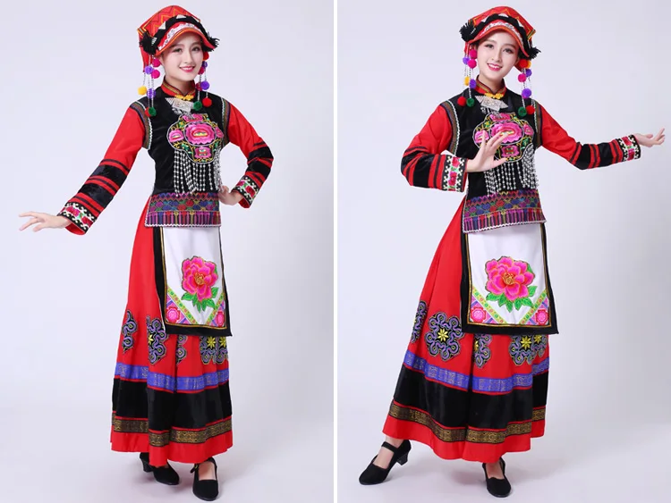 Вышивка хмонг костюмы женский Мяо одежда китайское традиционное платье Производительность одежда Китайский народный танец одежда для