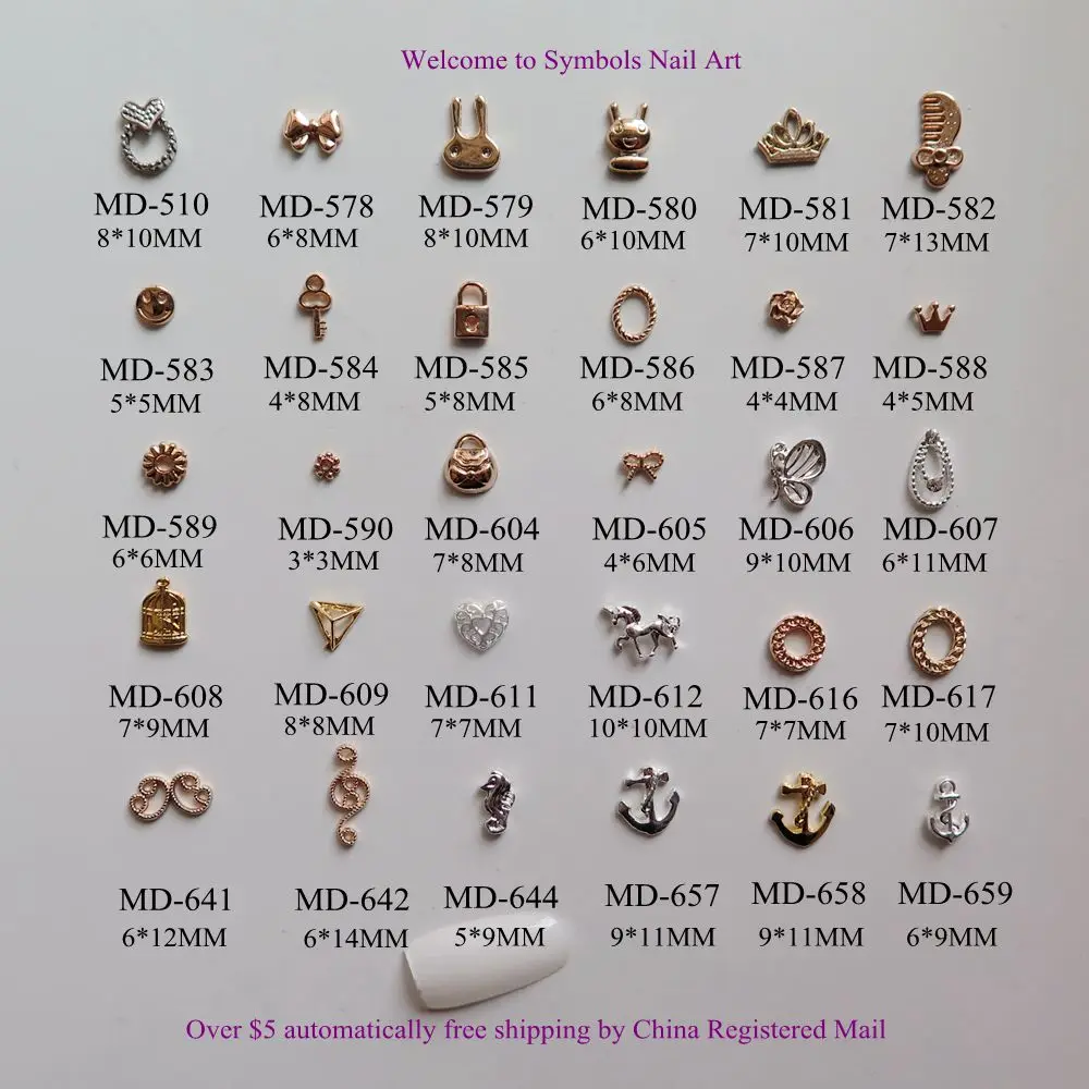 

3D 10pcs/bag Different Bow Rabbit Comb Key Lock Crown Handbag Butterfly Anchor Nail Decoration Metal Shinny Deco 2